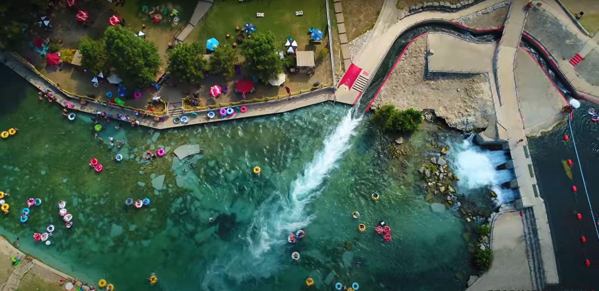 Aerial view of the famous New Braunfels Tube Chute with Texas Tubes