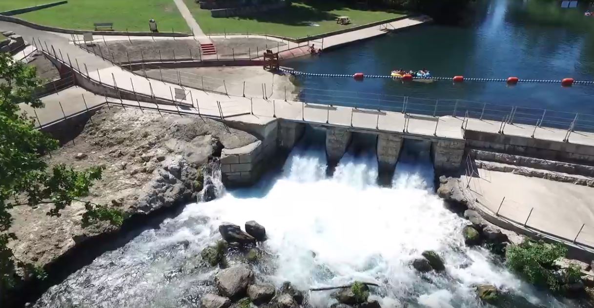 This is Clemens Dam harnessing the Comal River flow, which is located adjacent to the New Braunfels Tube Chute - Texas Tubes