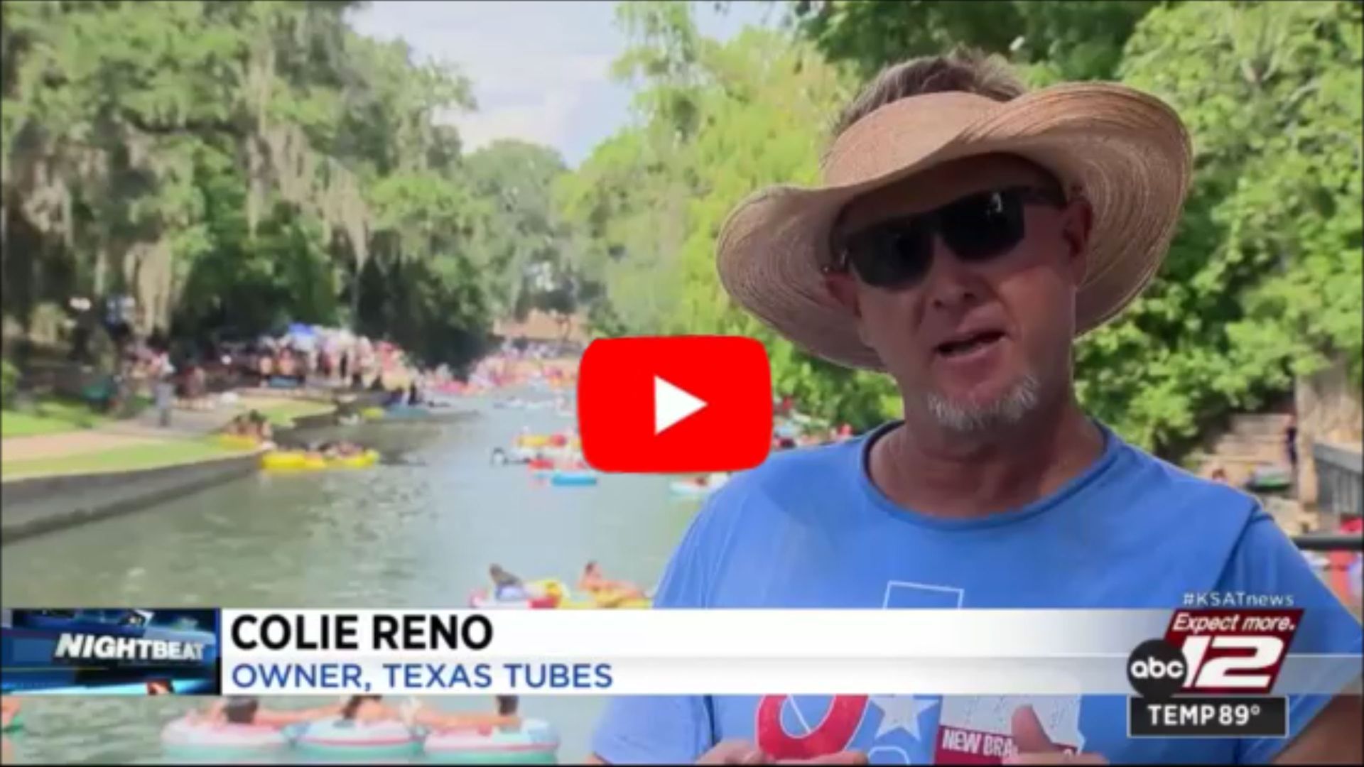 Colie Reno-owner of Texas Tubes live interview on the Comal River by John Paul Barajas from KSAT 12 San Antonio - Lower water levels increase tubing time on Comal River