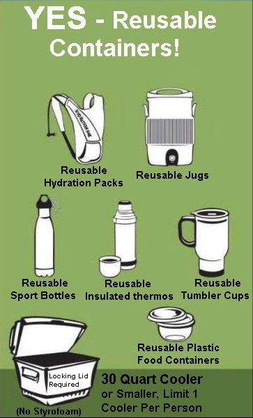 Examples of Reusable Containers for Comal River Tubing in New Braunfels, TX at TexasTubes.com required by the City of New Braunfels River Rules