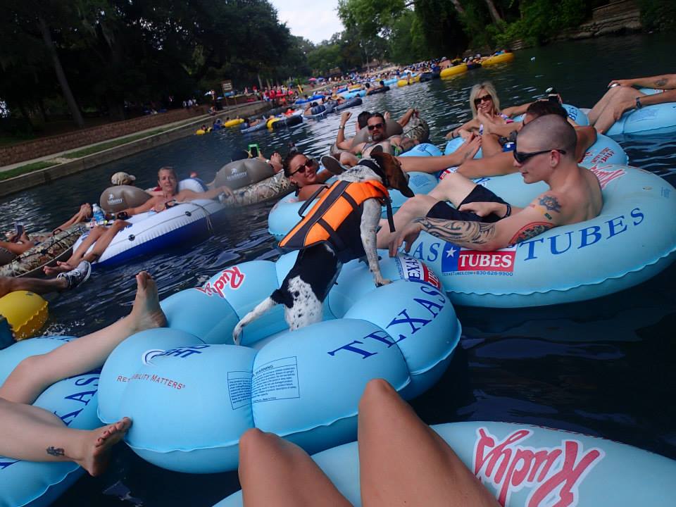 Dogs are welcome to go river tubing at Texas Tubes, doggie life jacket, float with your dog Dogs are welcome to go river tubing at Texas Tubes, doggie life jacket, float with your dog