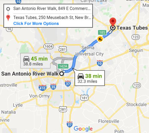 Google Map Driving Directions from San Antonio River Walk to Texas Tubes in New Braunfels Google Map Driving Directions from San Antonio River Walk to Texas Tubes in New Braunfels