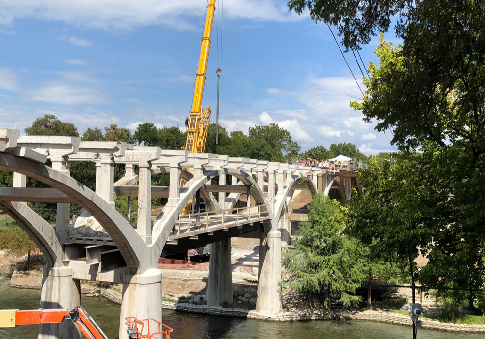 Full construction underway on the San Antonio Street Bridge - total removal of the Top Deck of the Bridge 10-1-19 - Texas Tubes