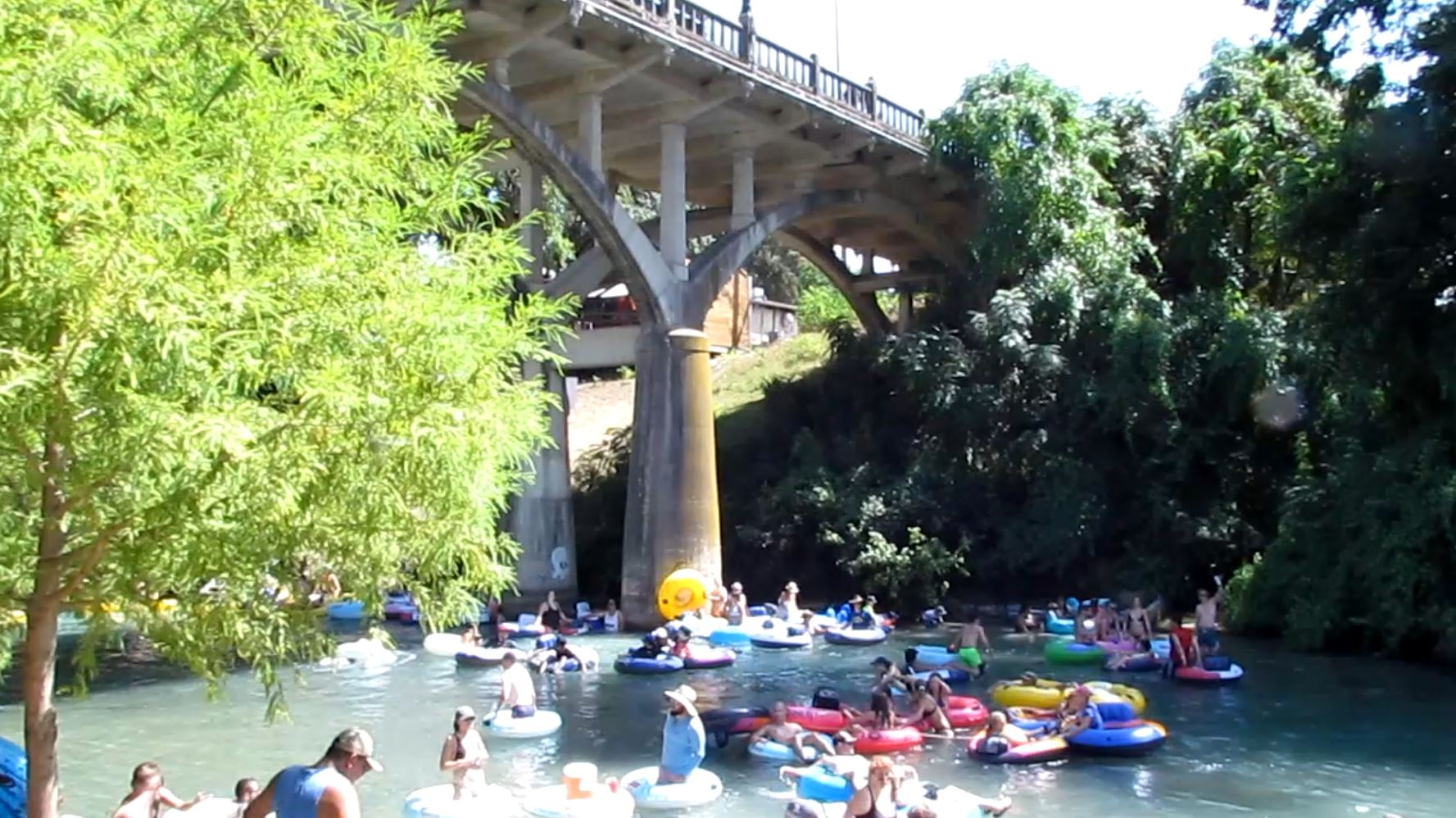 San Antonio Street Bridge Renovation Project... this was the day before construction began - and the last day of Tubing on the Comal River allowing passage under the Bridge, Sunday 9-22-2019 - Texas Tubes in New Braunfels
