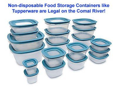 Non-disposable food storage containers, like Tupperware, are legal and a great way to bring your favorite foods on the river or keep important items dry while floating on the Comal River at Texas Tubes