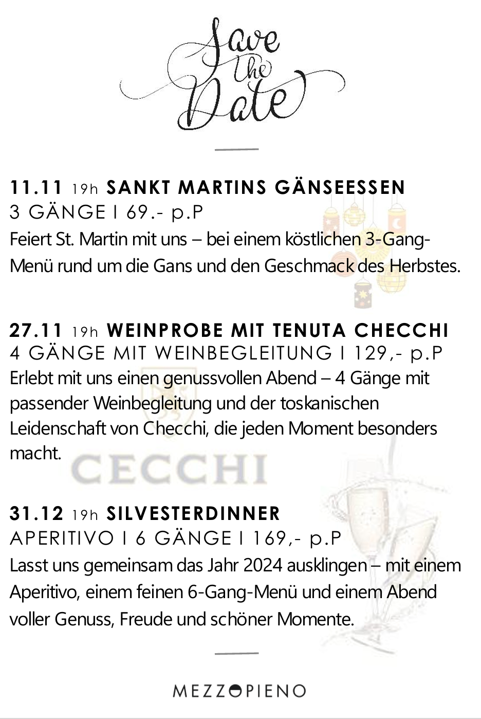 Silvestermenü, Gänseessen, Königstein im Taunus, Italienisches Resturant, Weinprobe, Degustation, Save The Date, Mezzopieno
