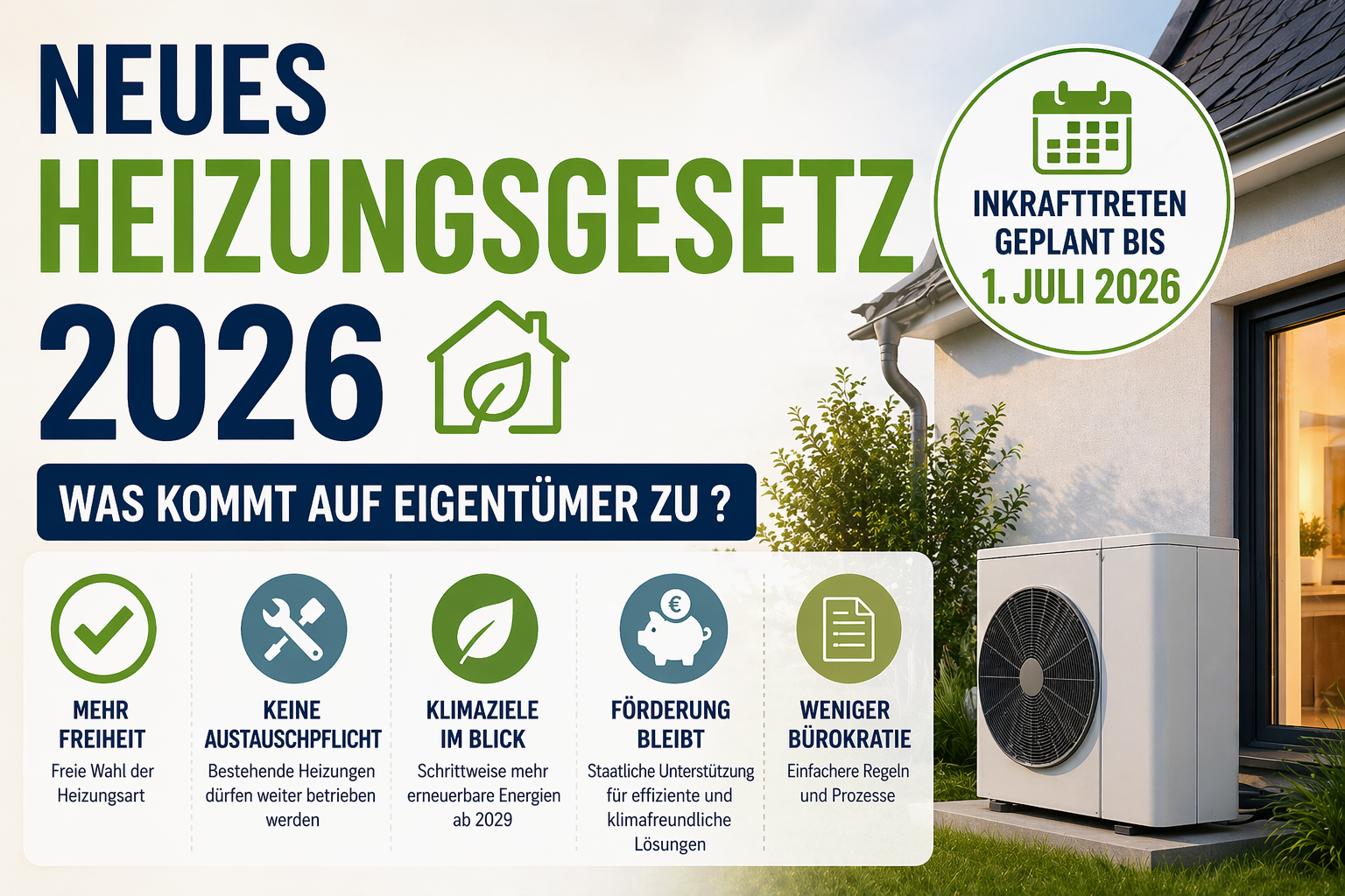 Heizungsgesetz 2026 mit Wärmepumpe: Änderungen durch GEG und GMG für Eigentümer einfach erklärt