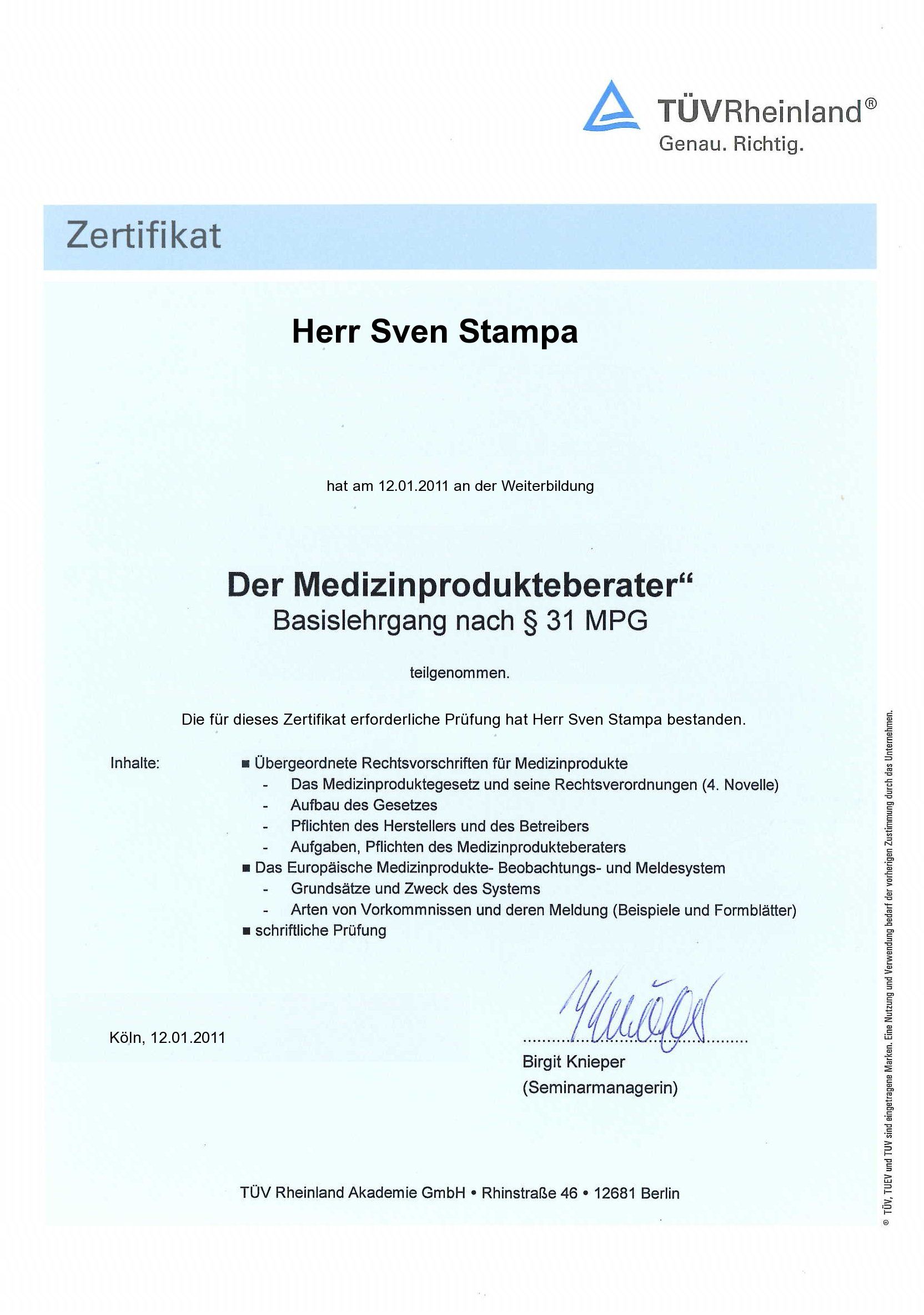 Medizinprodukteberater Sven Stampa