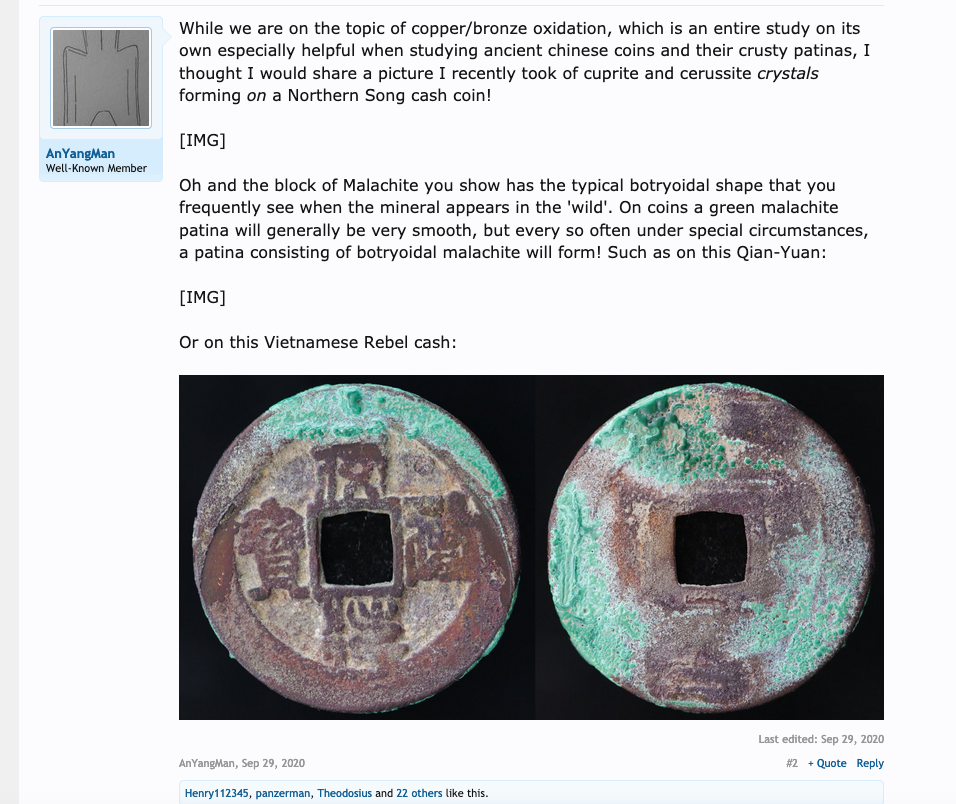 Closely see the tiny round Botryoidal Malachite on the coin