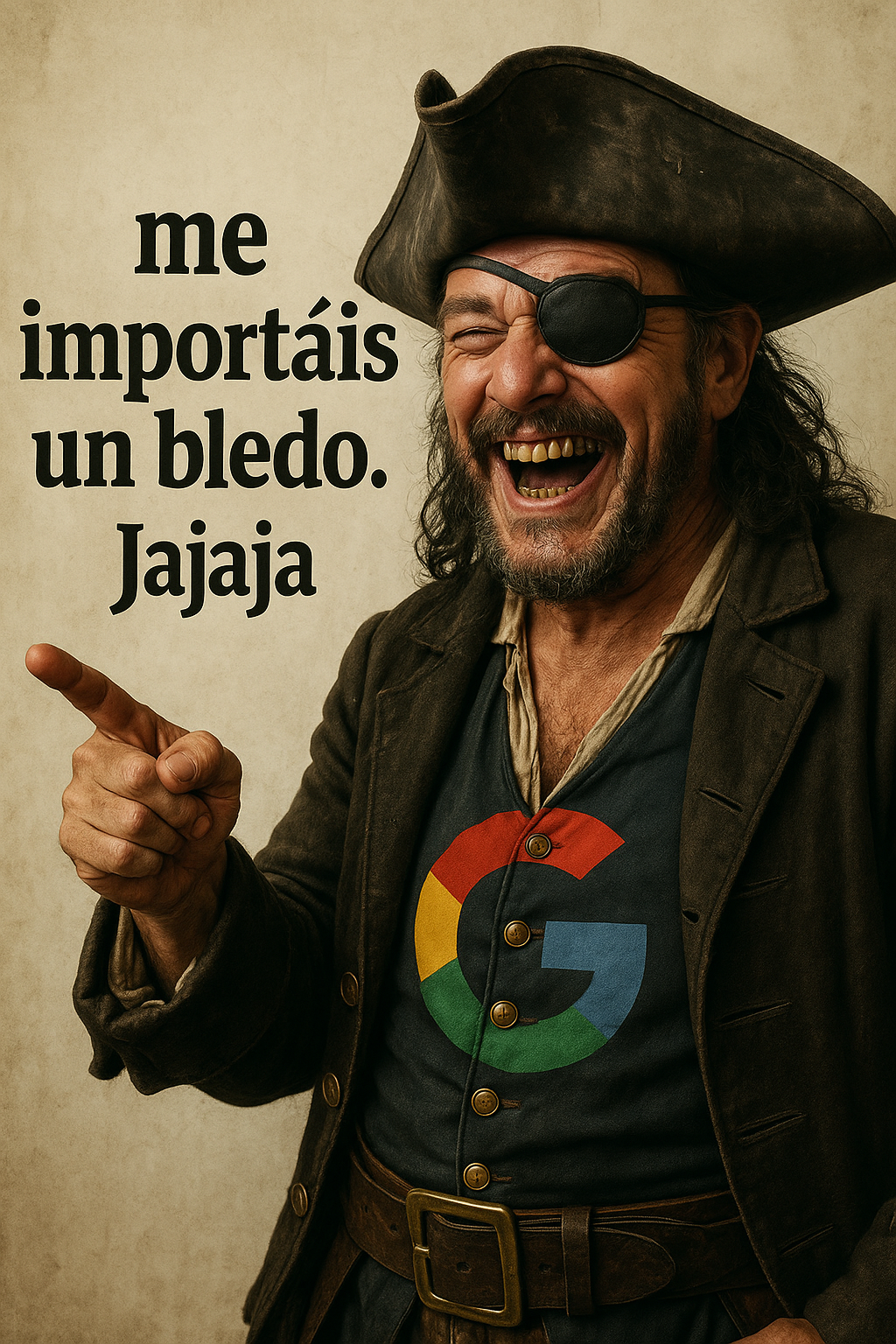 Crítica visual a Google representado como un pirata que se burla tras permitir reseñas falsas