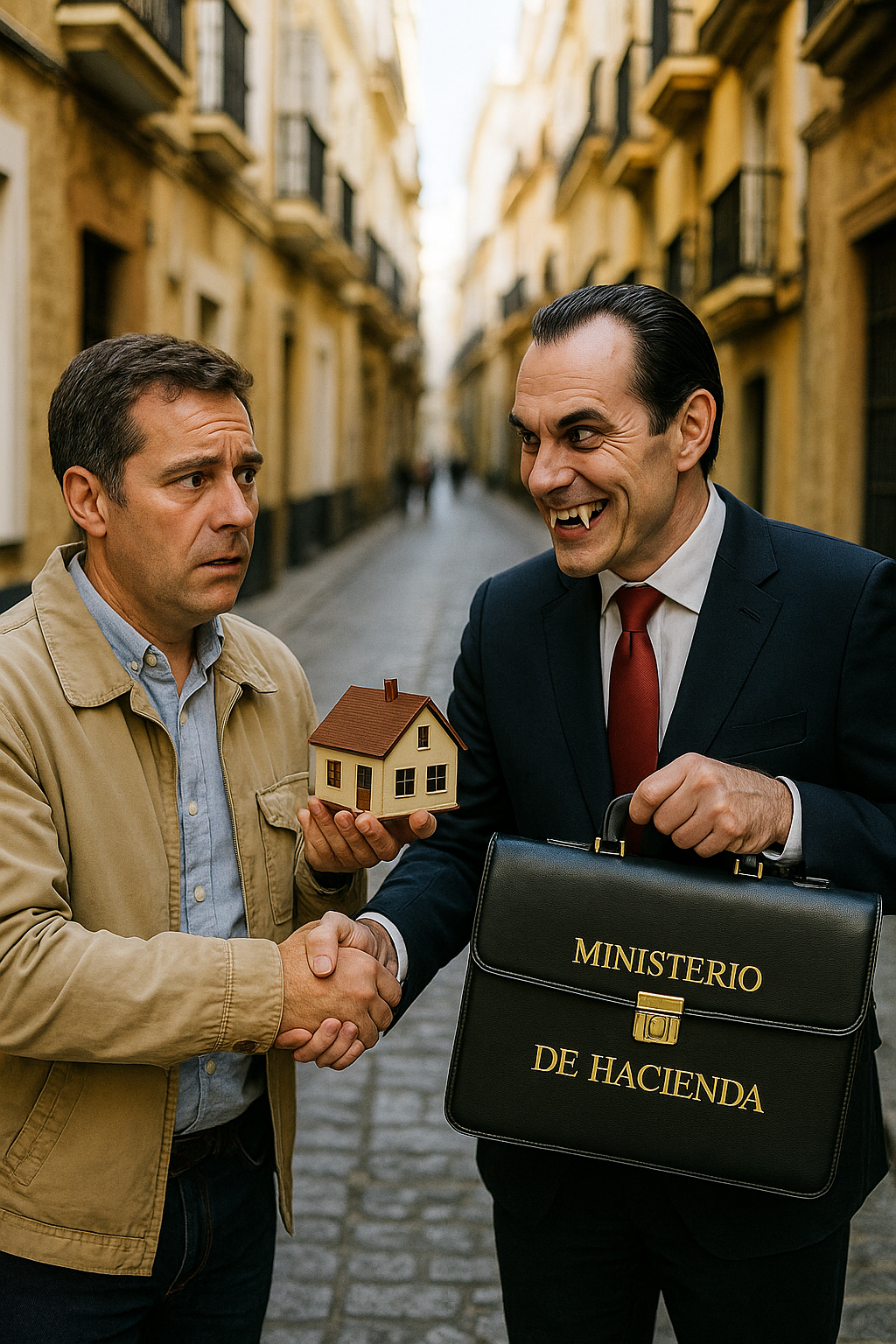 Impuestos vivienda España: contribuyente entrega su casa al Ministerio de Hacienda representado como