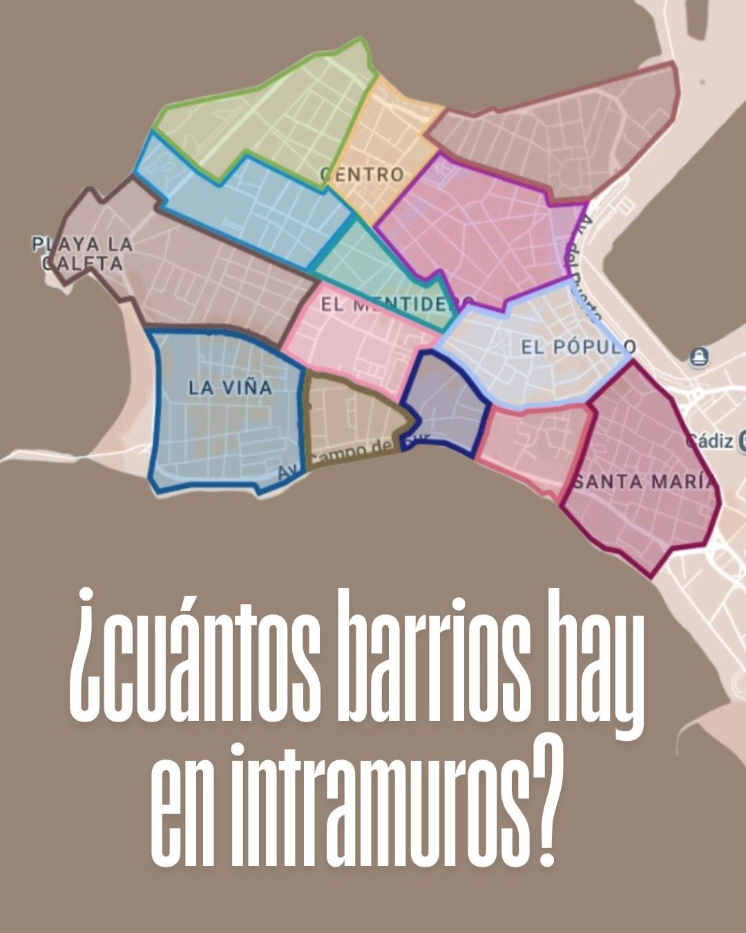 Mapa ilustrado del casco histórico de Cádiz con sus barrios. Cuántos barrios hay en Cádiz?