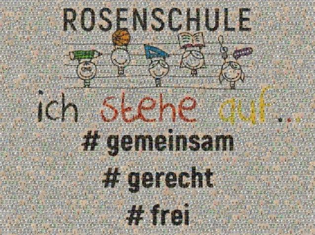 Rosenschule Ich stehe auf #gemeinsam # gerecht # frei Projekt 75 Jahre Grundgesetz
Rosenschule: ich stehe auf #gemeinsam #gerecht #frei
Collage aus Einzelbildern von Rosenschul-Mitgliedern