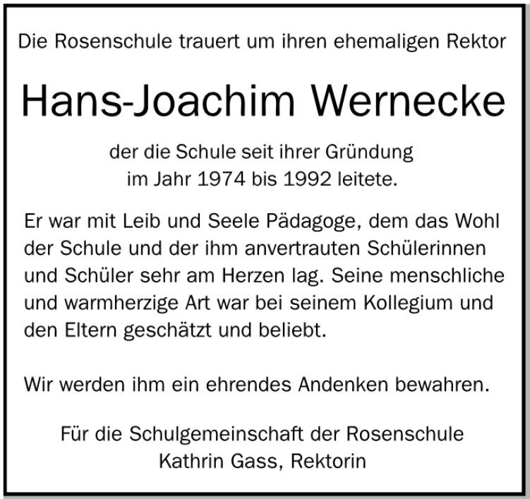 Todesanzeige Hans-Joachim Wernecke