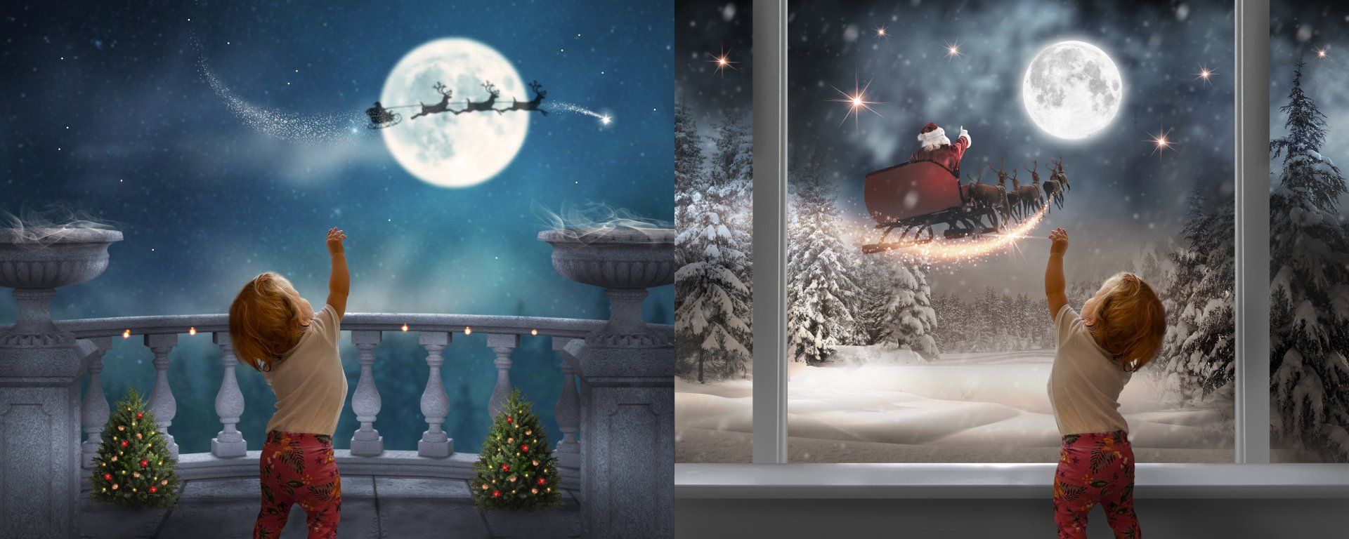 Two Christmas scene images created with home photos