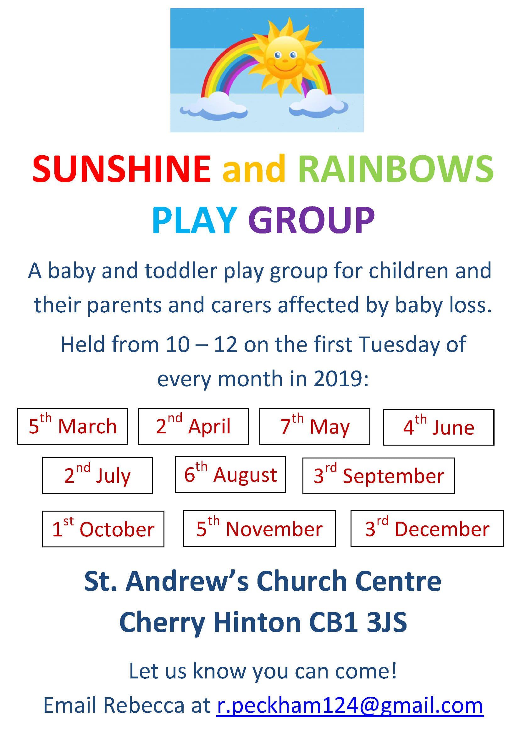 Flyer for Sunshines and Rainbows Playgroup