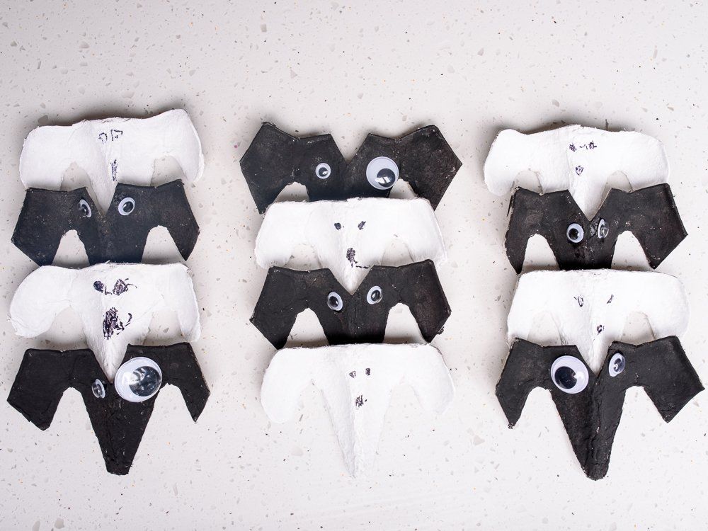bats and ghosts with google eyes halloween craft using egg boxes