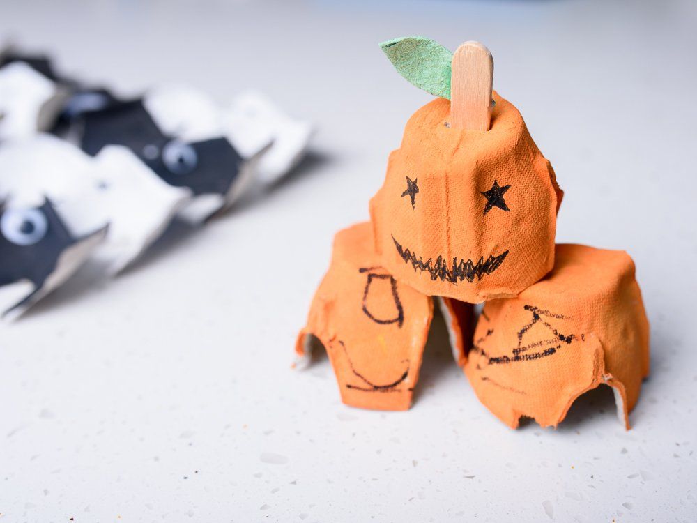 Pumpkins made from egg boxes for halloween crafts