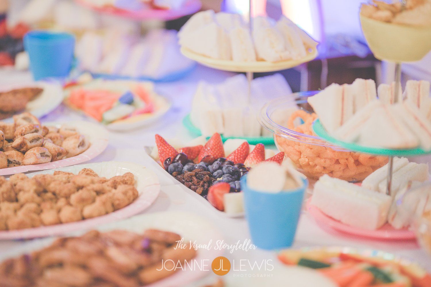 Part food for first birthday party photographed in Harlow