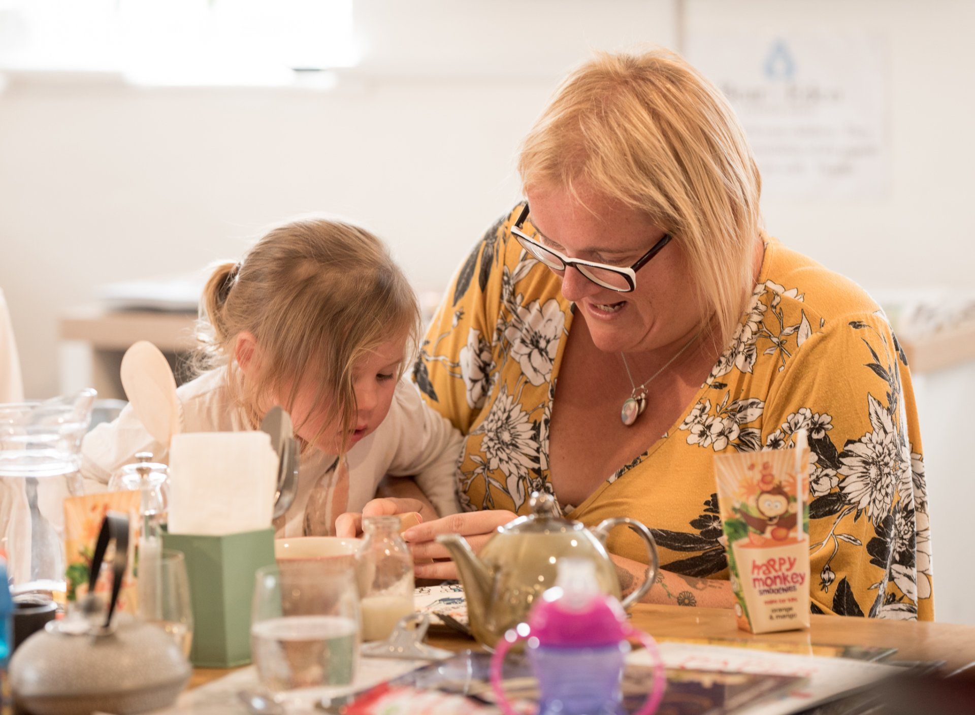 Rainbow and her mum doing crafts