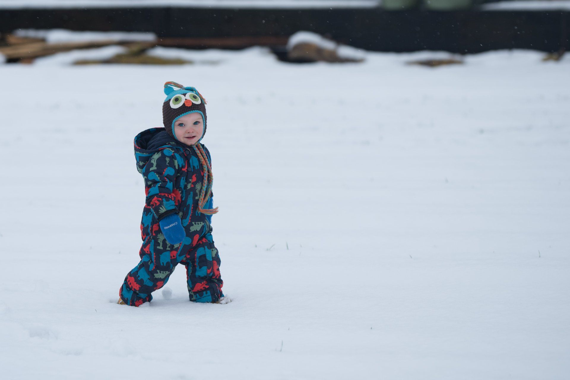 Boy walking in the snow