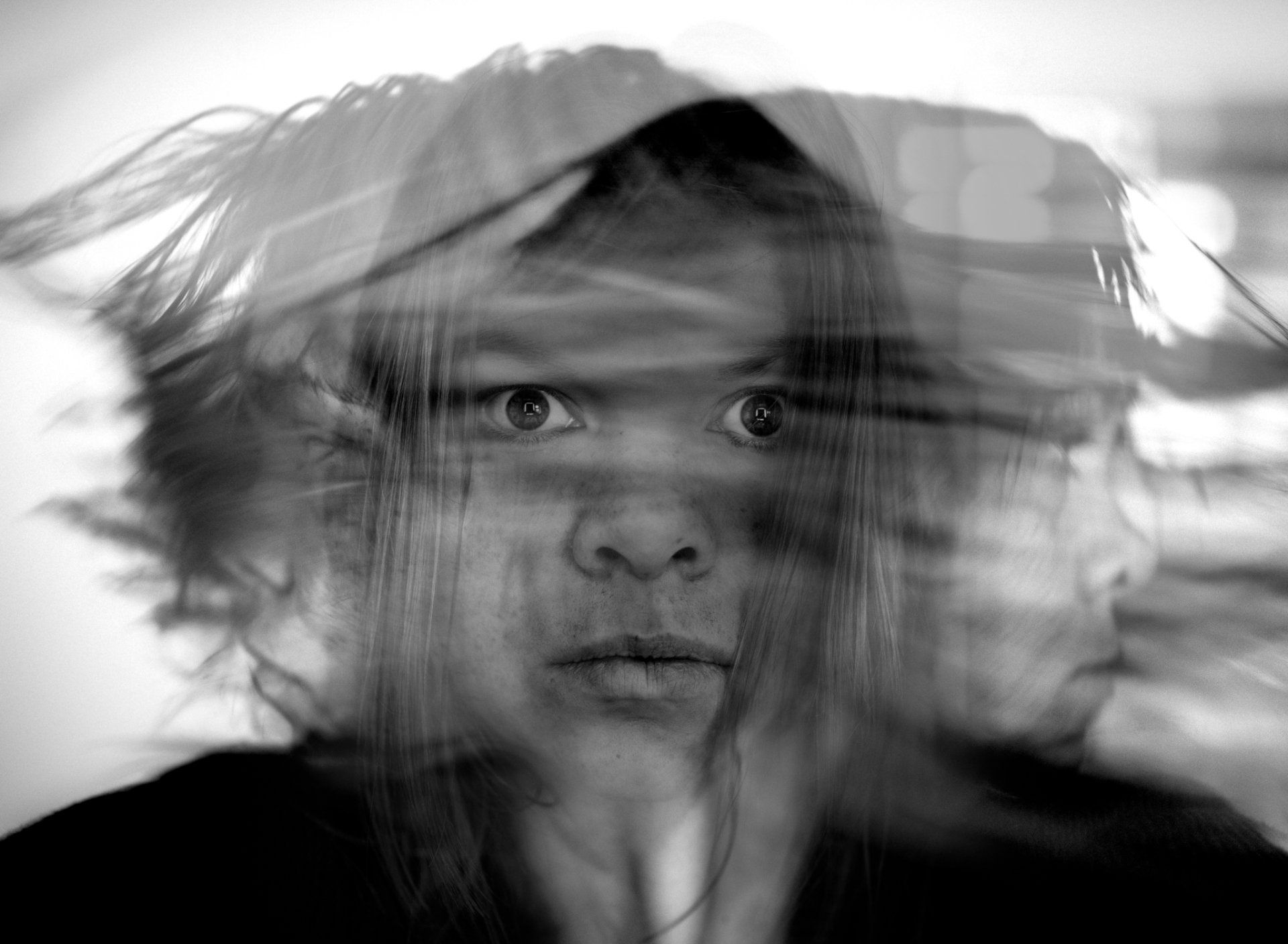 Lady shaking her head captured in 3 photos showing stress, anxiety and overwhelm