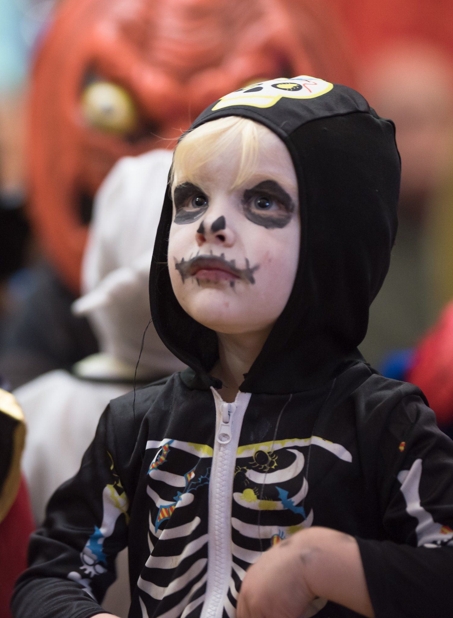 boy dressed as skeleton for Halloween