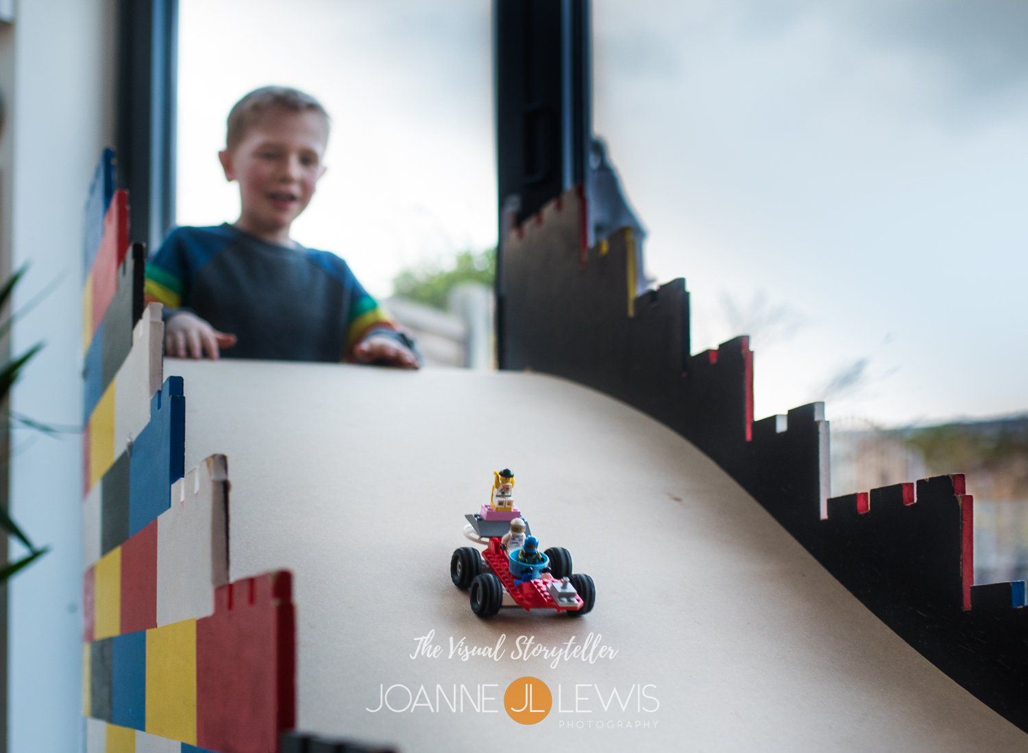 Lego car being sent down ramp