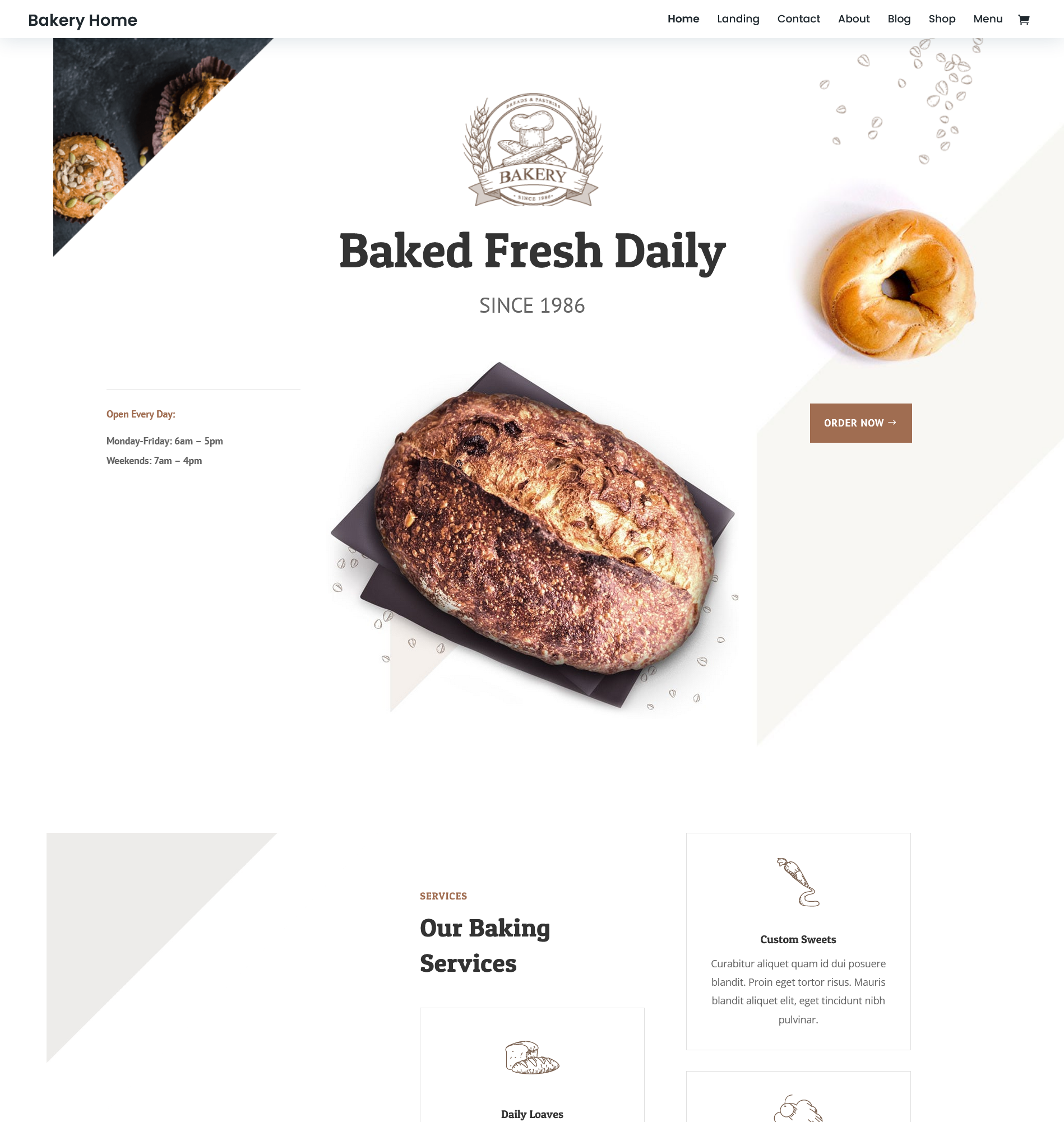 Bakery services website landing page sample photo
