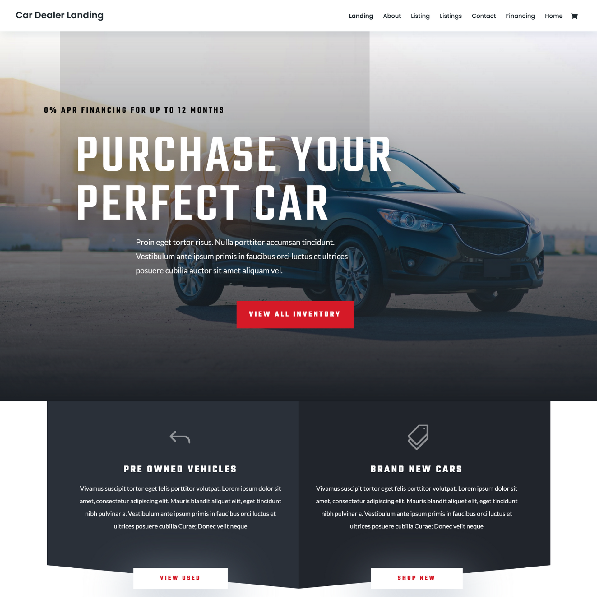 Car dealer services website landing page sample photo