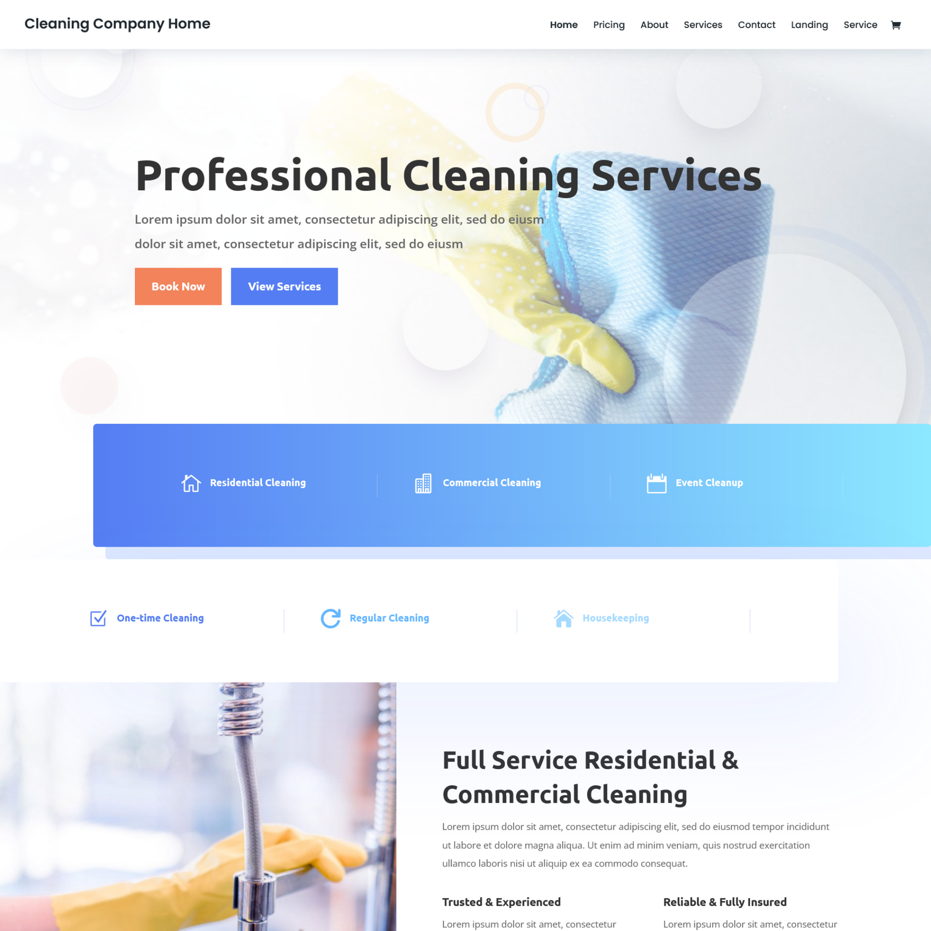 Cleaning services website landing page sample photo