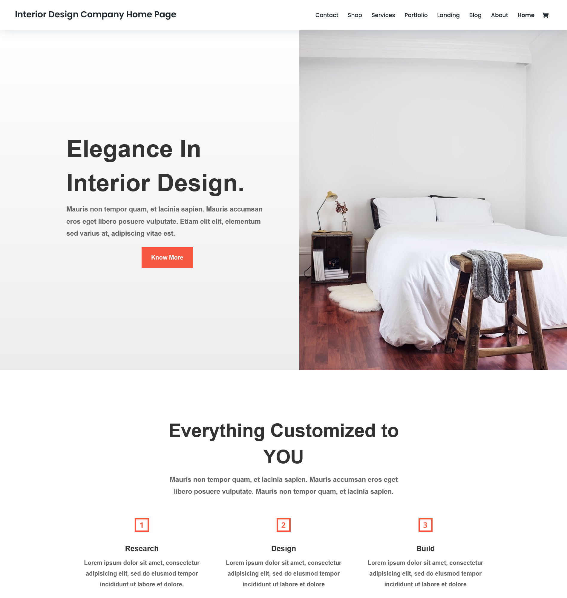 Interior design services website landing page sample photo