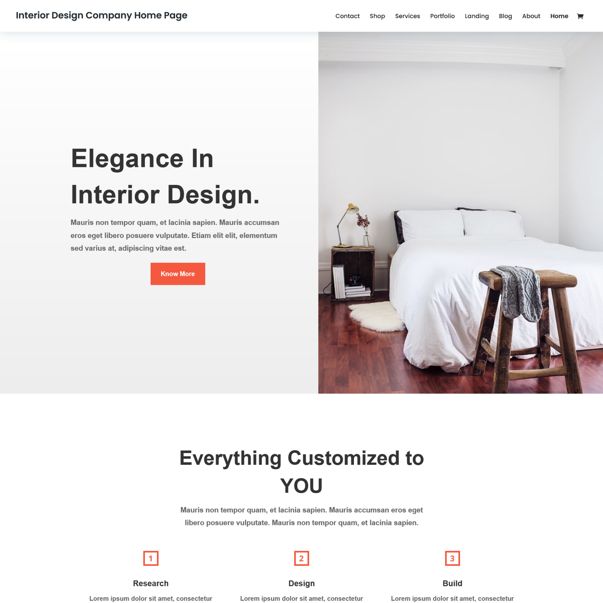 Interior design services website landing page sample photo