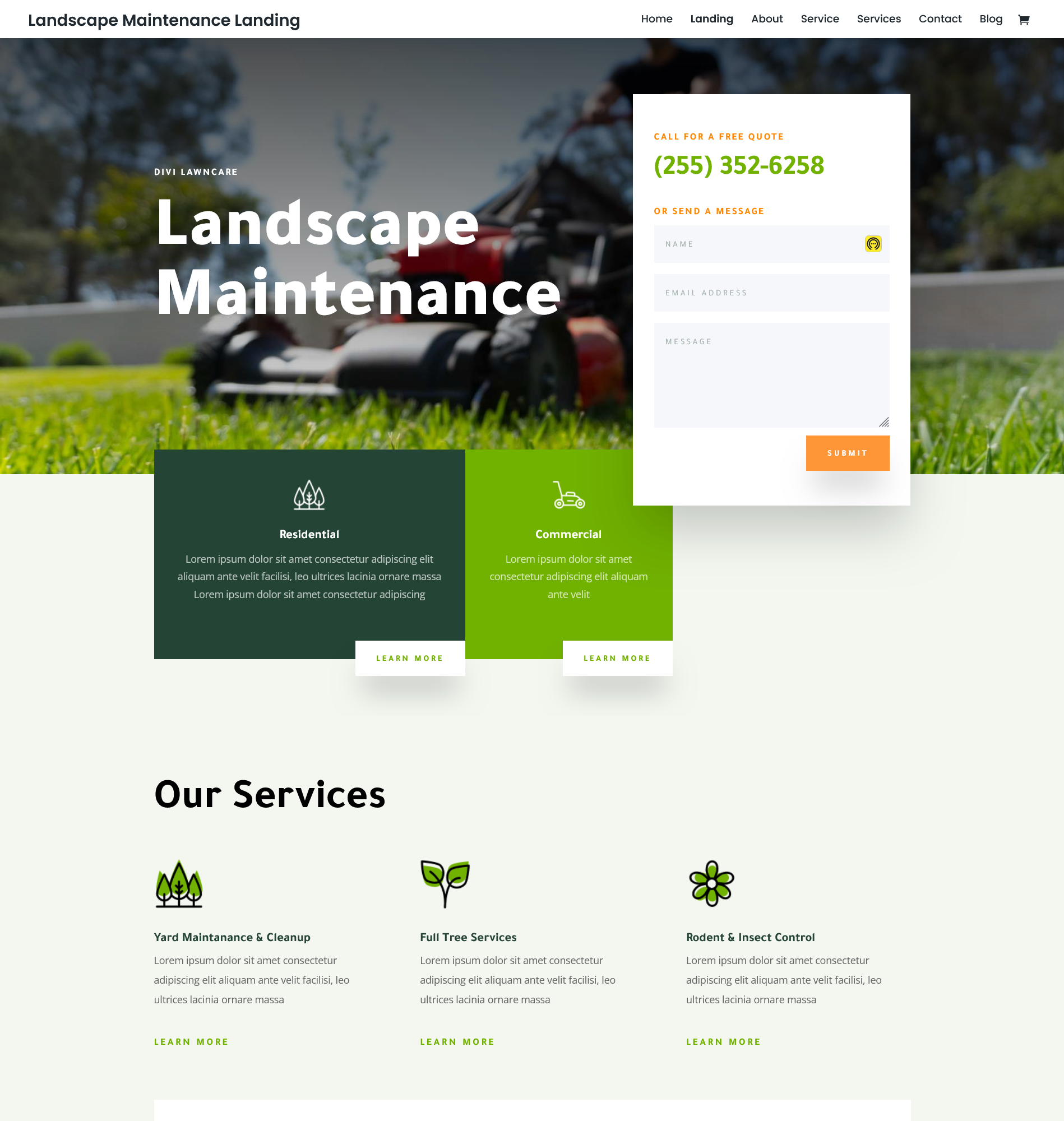 Landscaping services website landing page sample photo