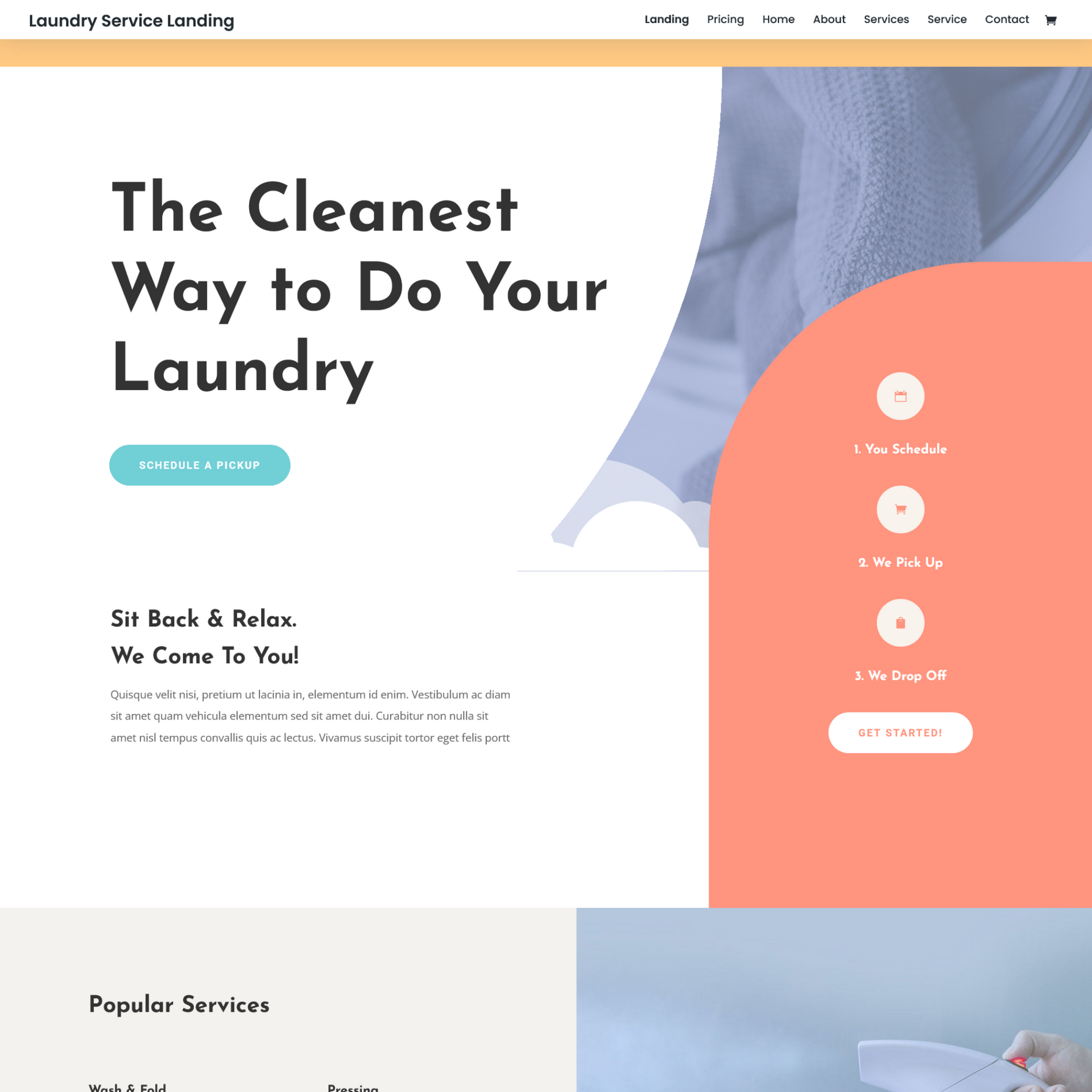 Laundry services website landing page sample photo