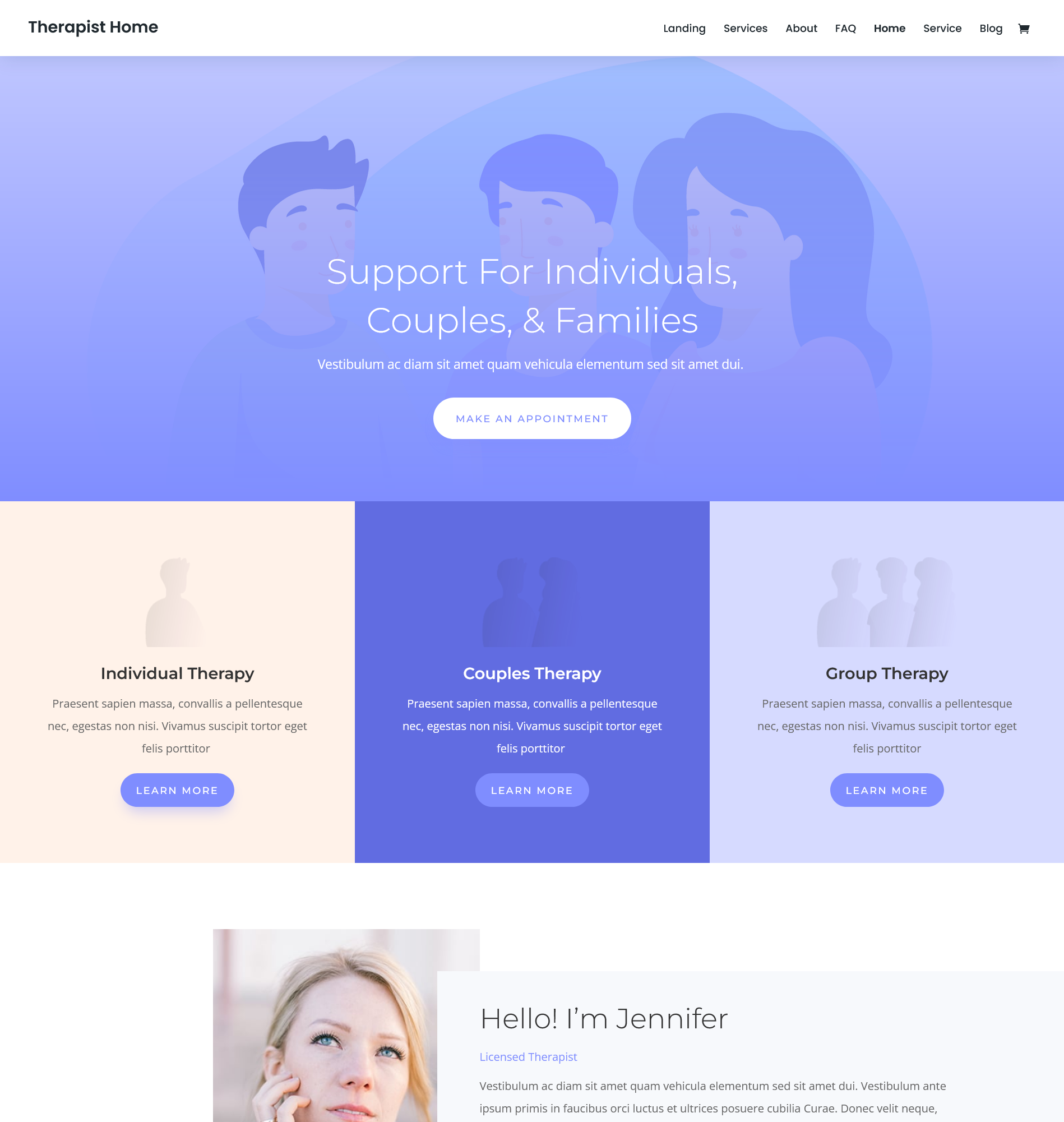 Therapy services website landing page sample photo