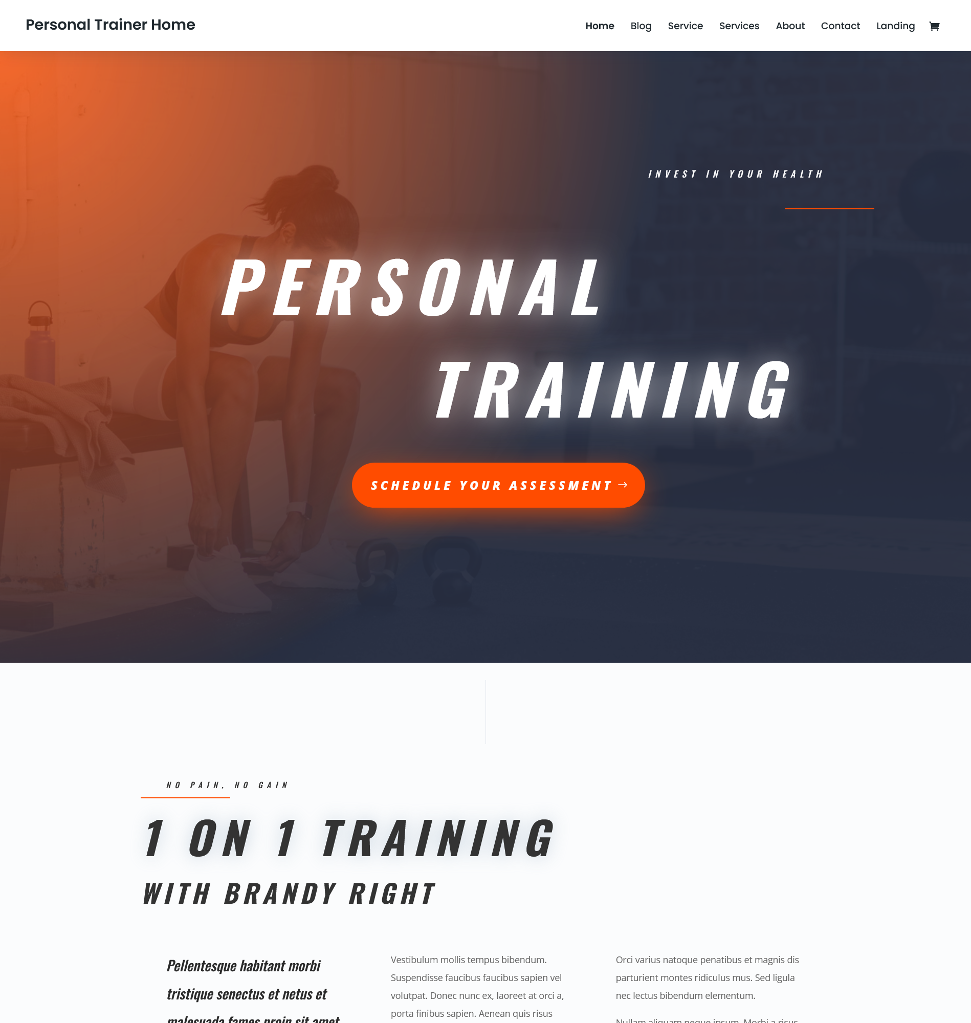 Personal trainer services website landing page sample photo