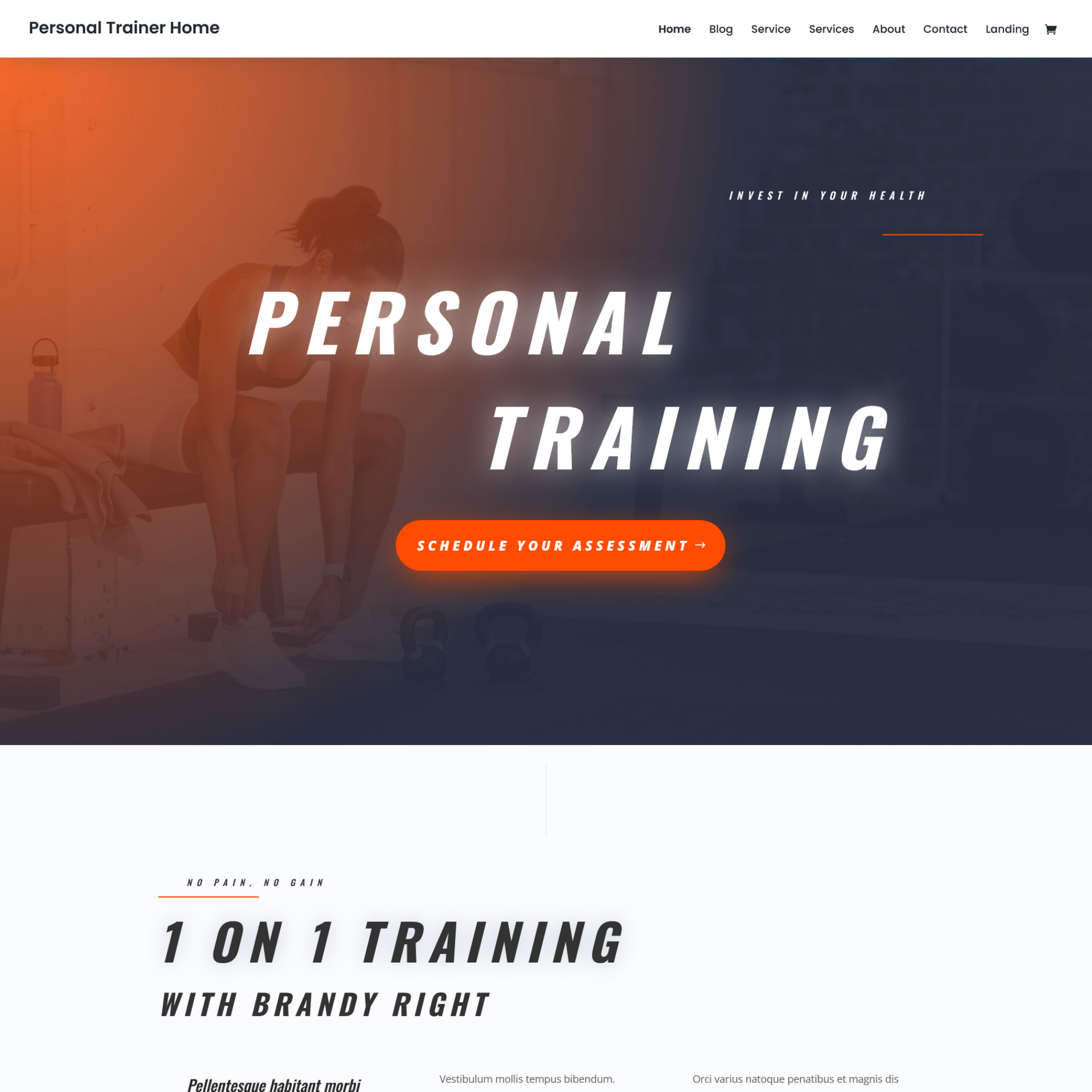 Personal trainer services website landing page sample photo