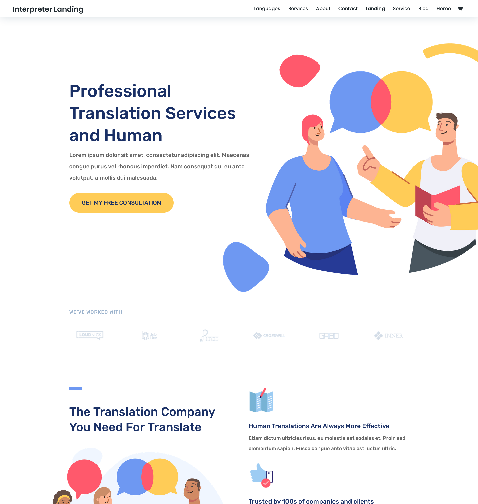 Translation and interpretation services website landing page sample photo