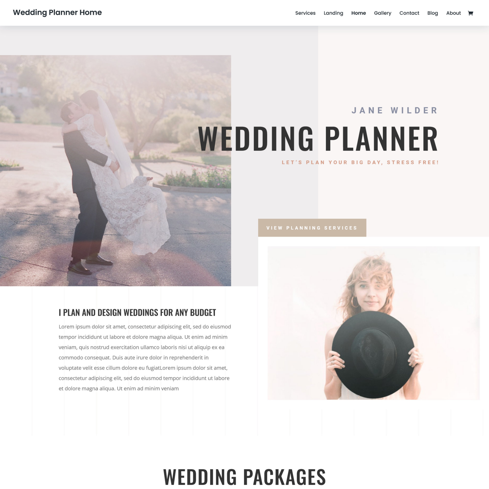 Wedding planning services website landing page sample photo