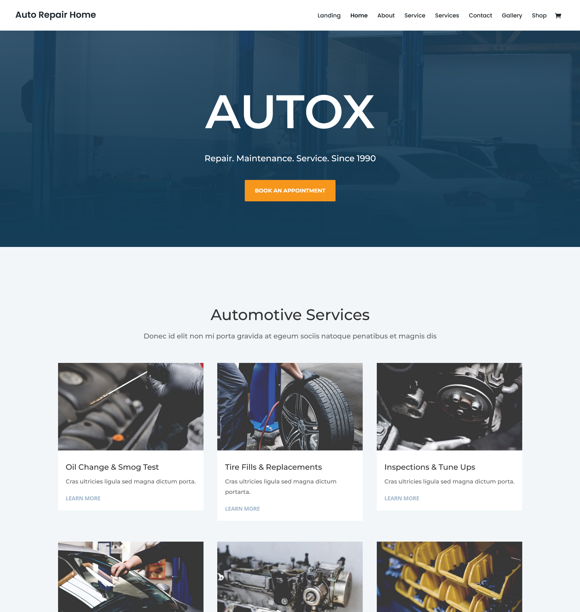 Auto services website landing page sample photo