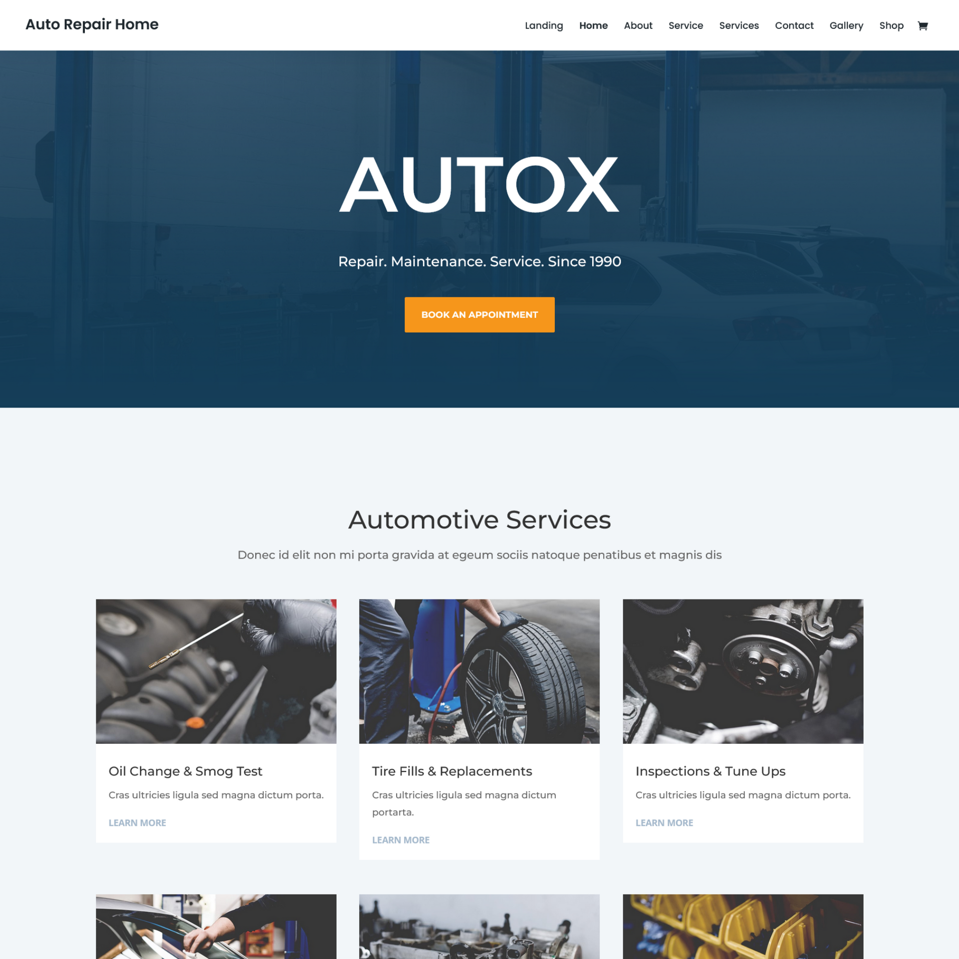 Auto services website landing page sample photo
