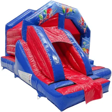 Blue and Red Party Time Slide Bouncy Castle from Bury Soft Play