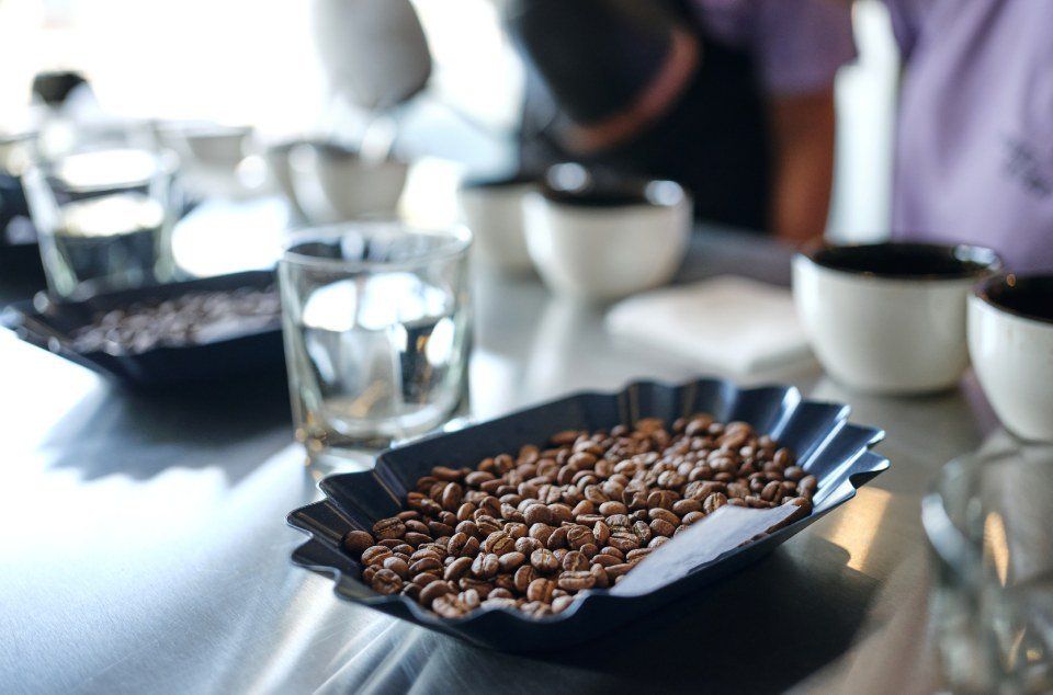 Coffee beans in a dish in a cafe