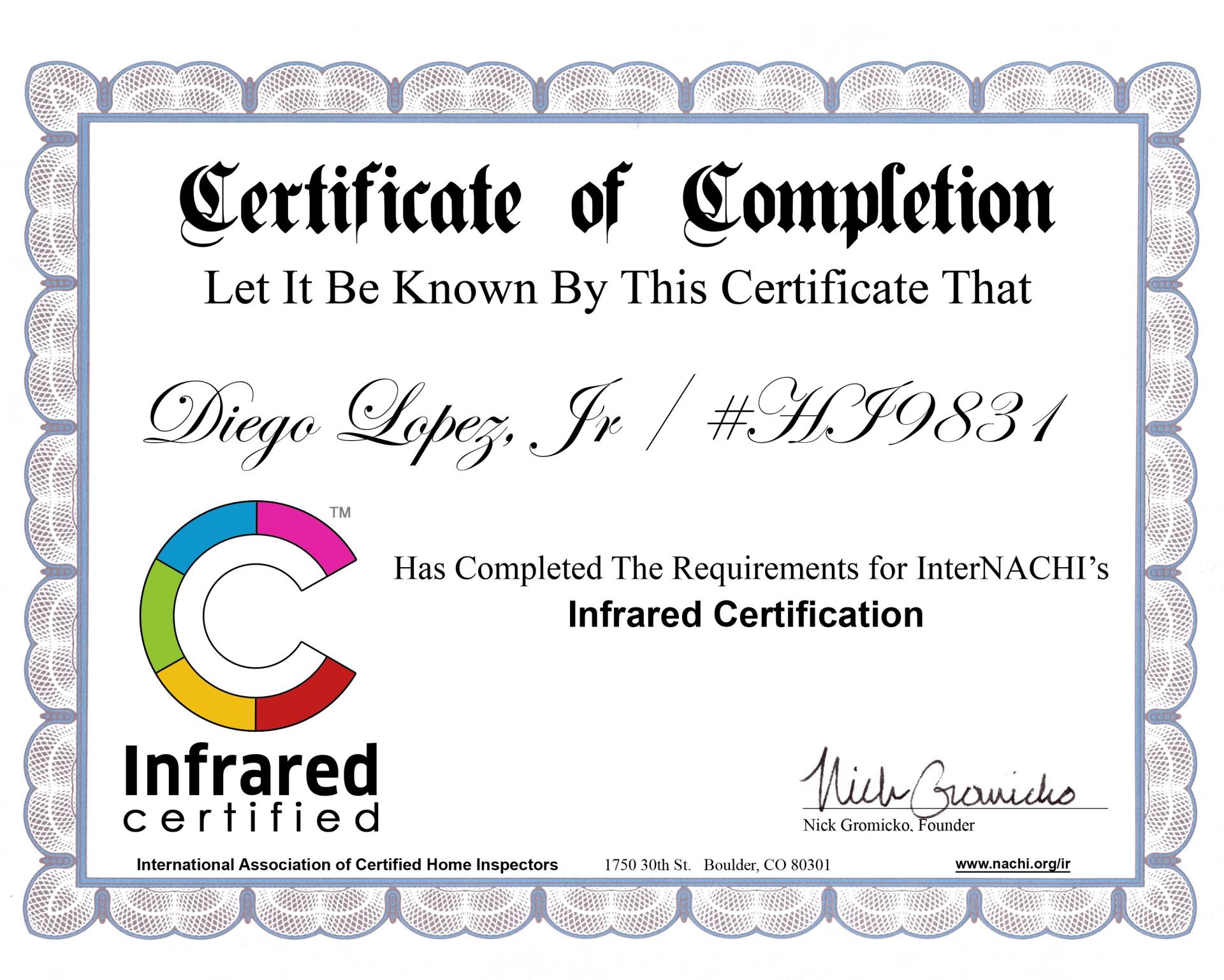 Infrared Certification of Completion