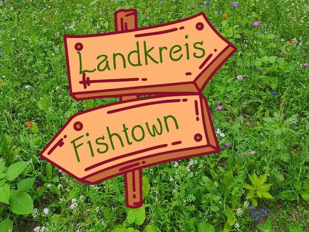 Bild eines Richtungsschildes auf einer Blühwiese Richtungsschild