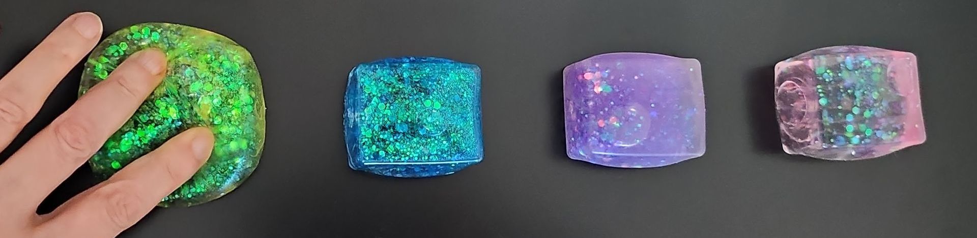 A row of fidget toys called