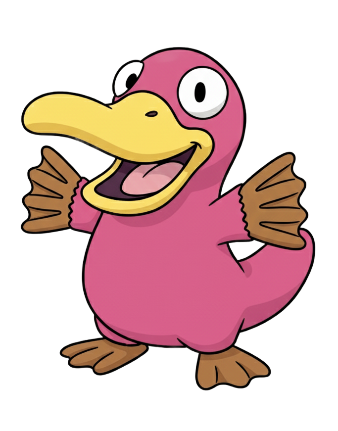 A cartoon of a pink platypus.