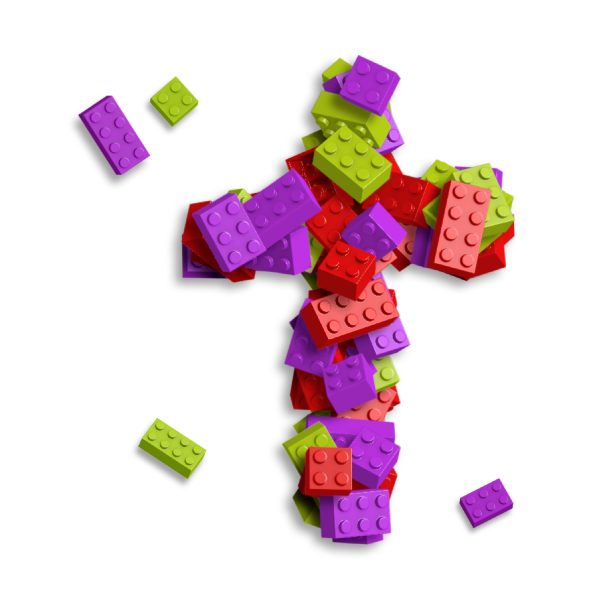 a pile of lego shaped as a Christian cross.