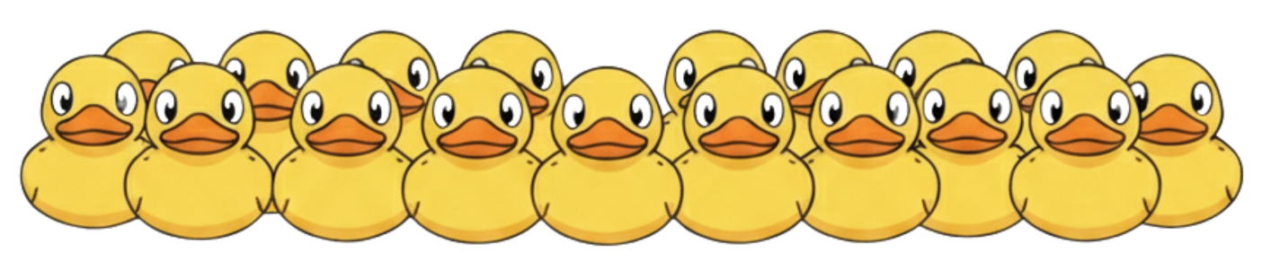 A row of yellow rubber ducks in the bath